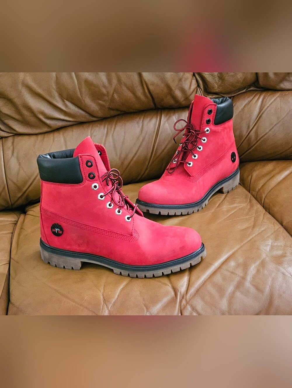 Men's Timberland Red Nubuck Waterproof Boots Size 10
